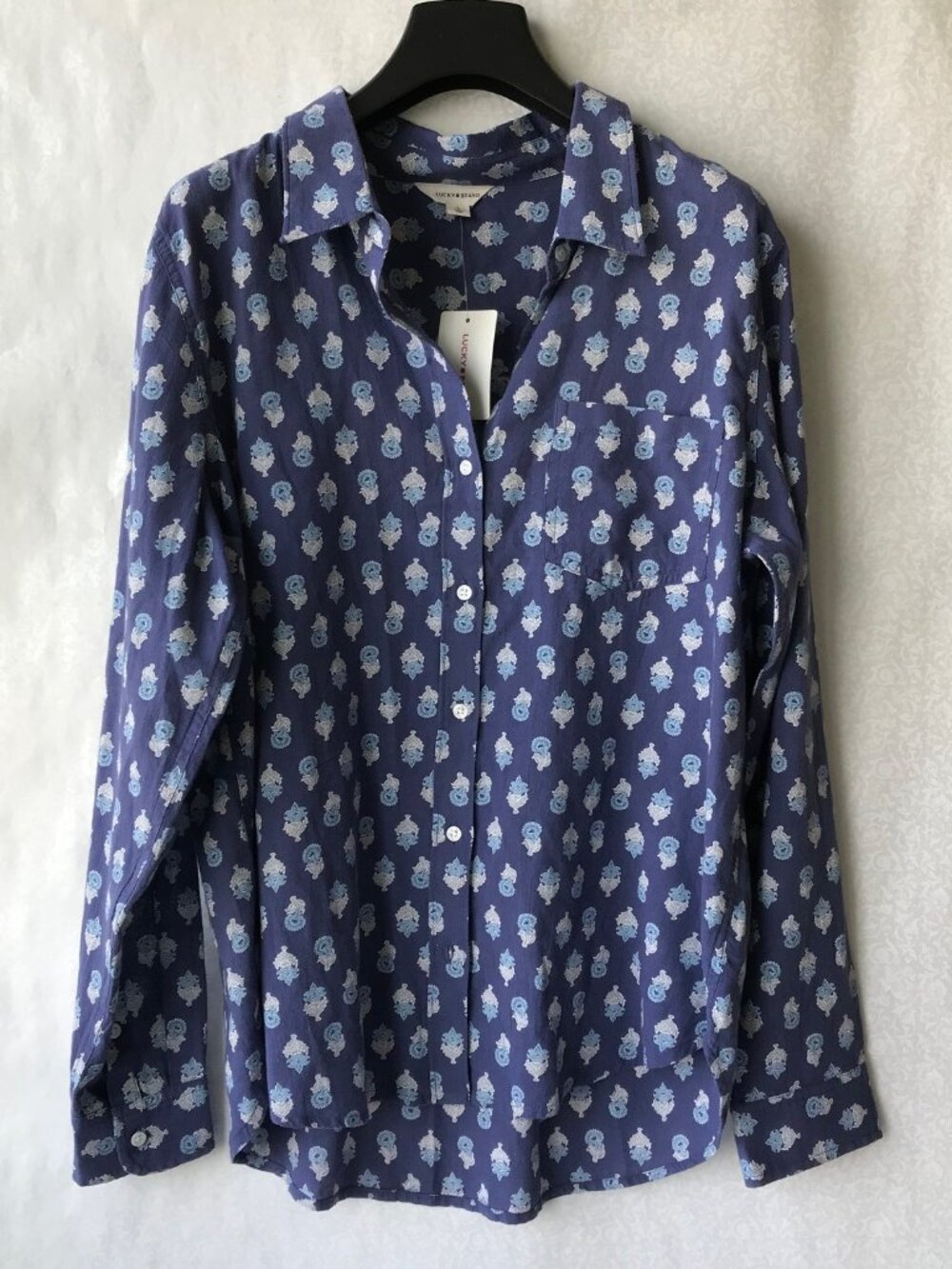 Lucky Brand  Women's Shirt Button Up Blue 100% Cotton Lightweight  Sz. : L